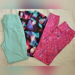 PBX Pro & Member's Mark Girls Active Leggings 10/12 Pink Teal Floral